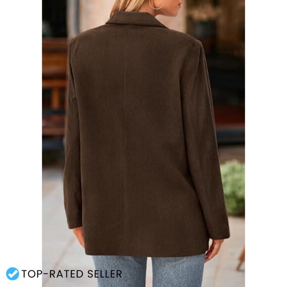 Corduroy Blazer Ribbed Texture Lapel Jacket Chic Work Casual Outerwear - Picture 5 of 7